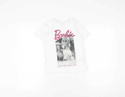 Additional front view of Barbie girls’ white t-shirt 7-8 years, graphic print jersey