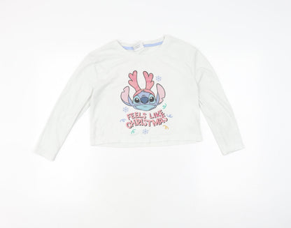 Disney Stitch Girls Pyjama Top White M - Christmas