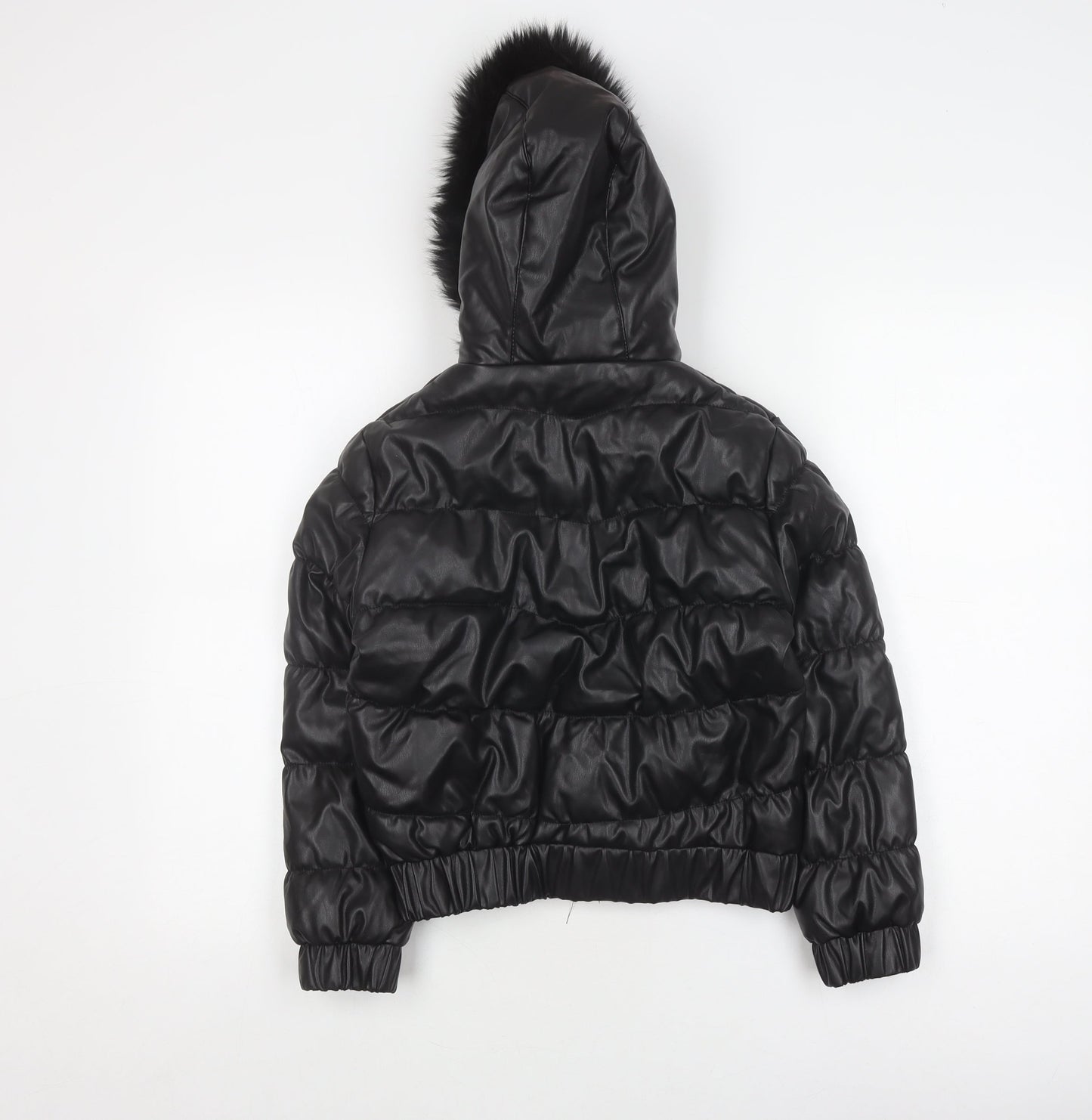 River Island Girls Black Puffer Jacket 9-10 Years with Hood