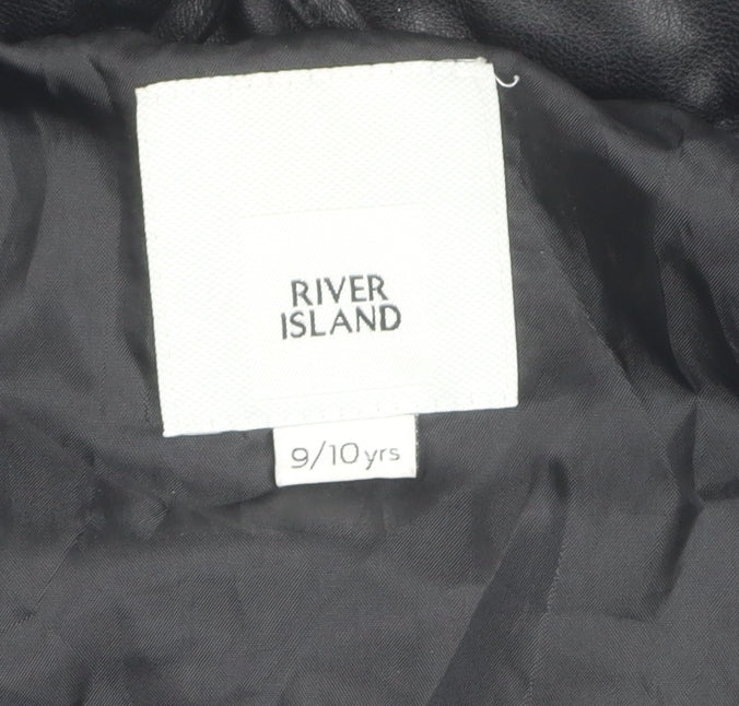 River Island Girls Black Puffer Jacket 9-10 Years with Hood