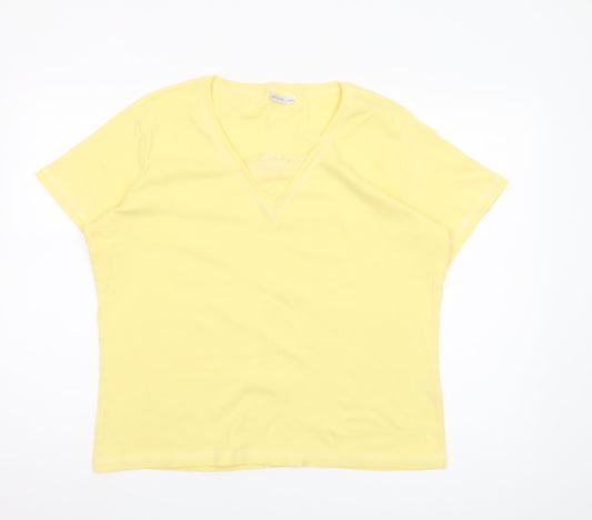 Damart Women's Yellow V-Neck T-Shirt Size M