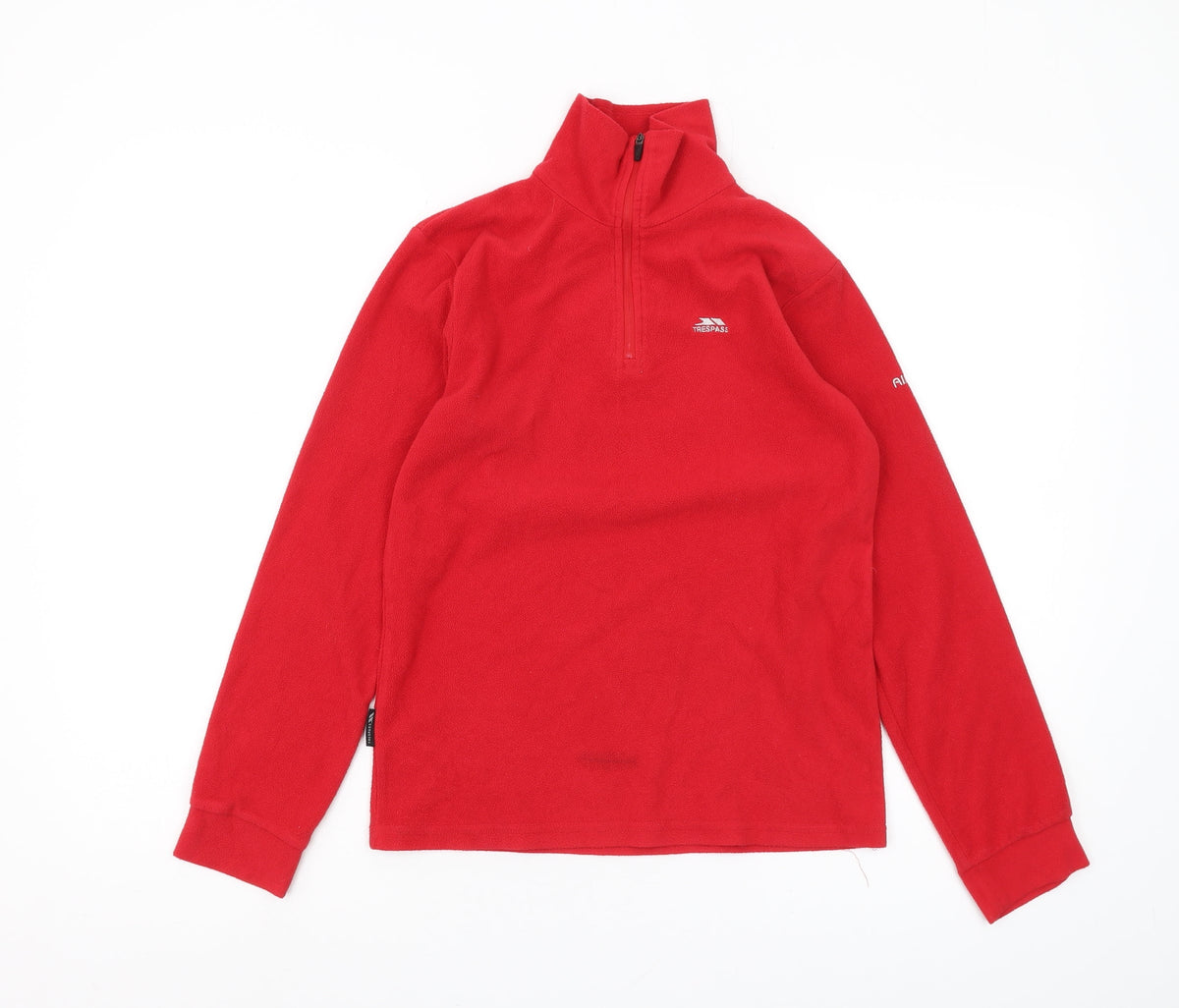 Additional front view of Trespass boys’ red fleece 1/4 zip sweatshirt 11-12 years