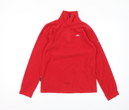 Additional front view of Trespass boys’ red fleece 1/4 zip sweatshirt 11-12 years