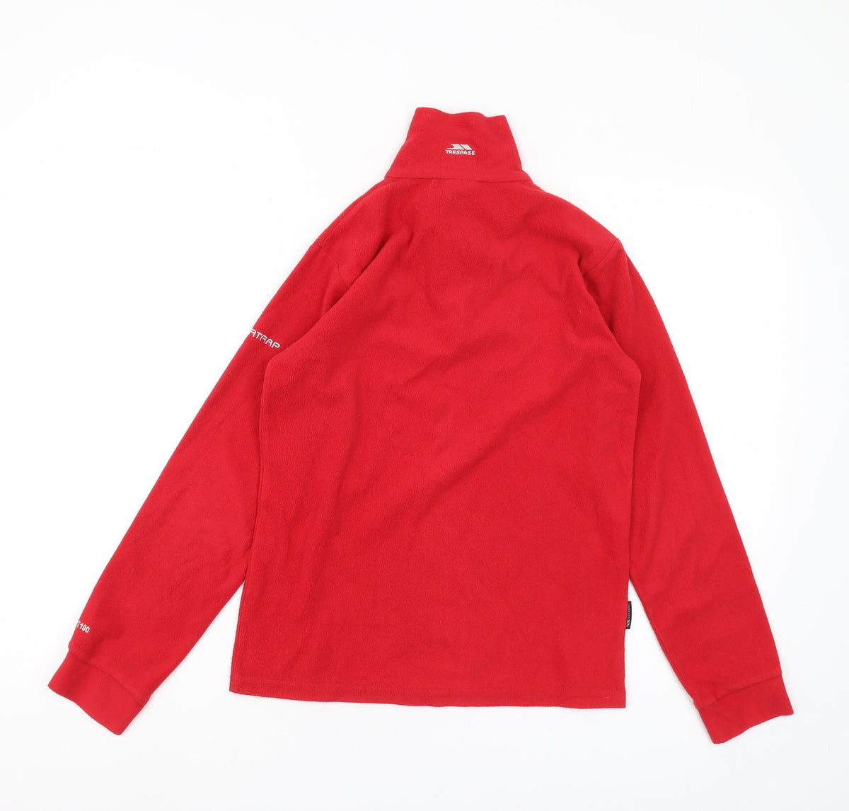 Back view of Trespass boys’ red fleece 1/4 zip sweatshirt 11-12 years
