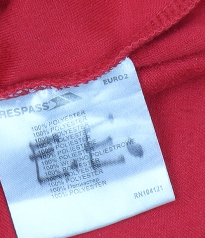 Close-up detail of Trespass boys’ red fleece 1/4 zip sweatshirt 11-12 years
