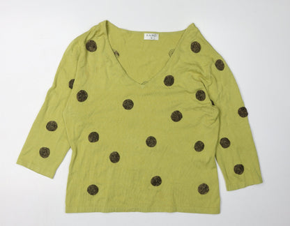 Additional front view of Kaliko Women's Green Polka Dot V-Neck Jumper
