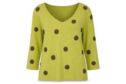 Front view of Kaliko Women's Green Polka Dot V-Neck Jumper