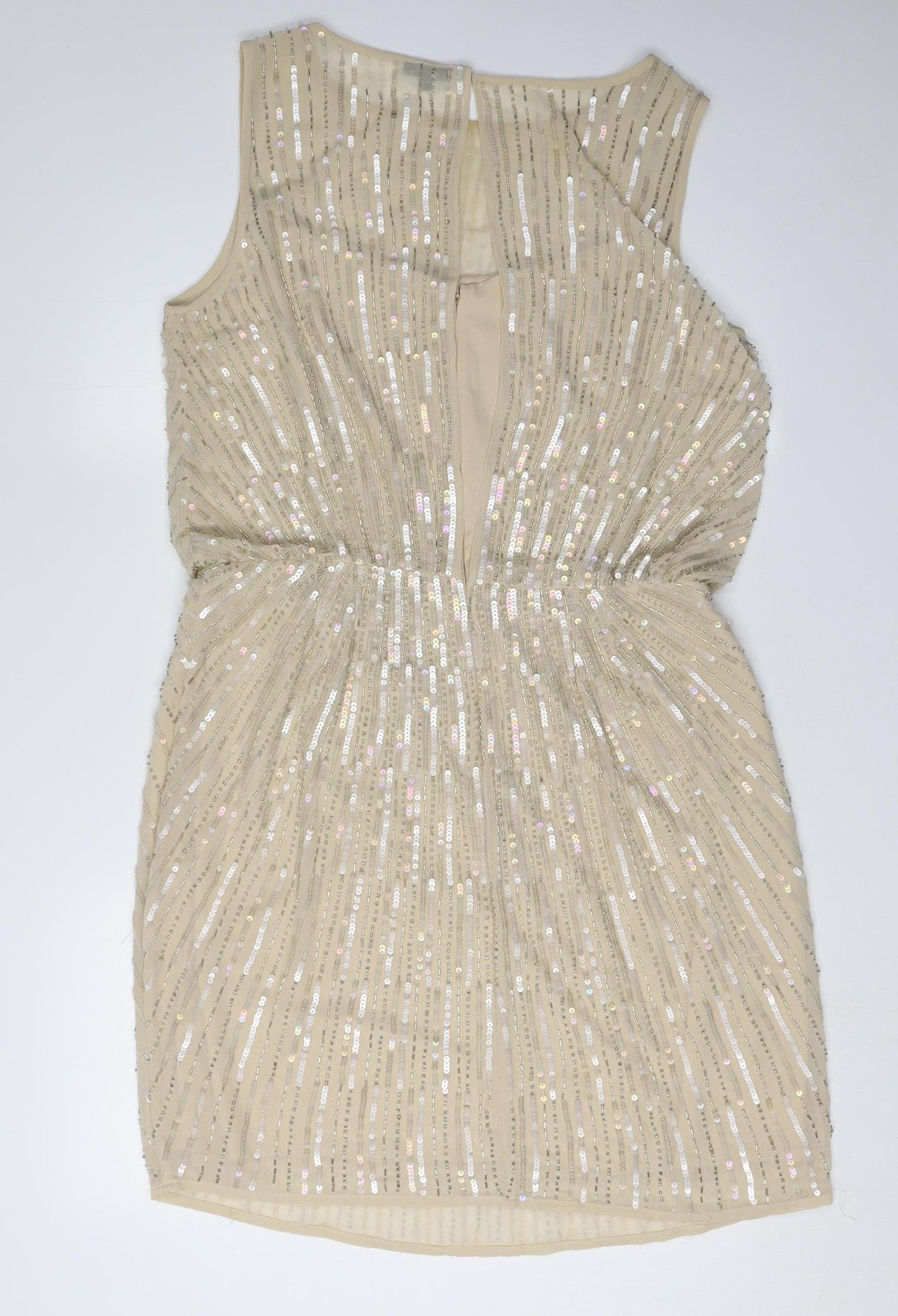 River Island Women Beige Short Sequin Sheath Dress Size 16