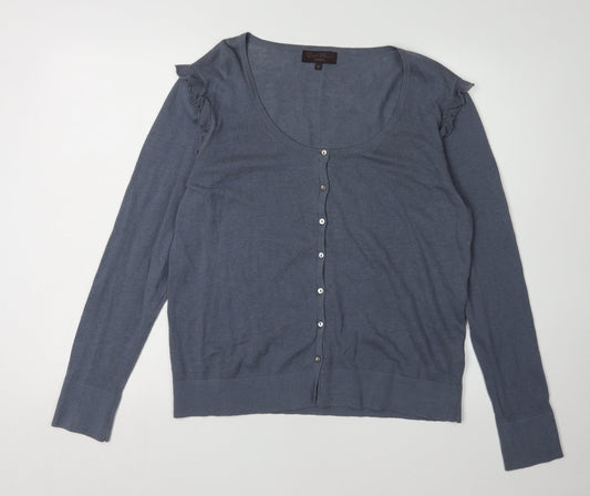 Great Plains Women's Blue XL Ruffle Cardigan