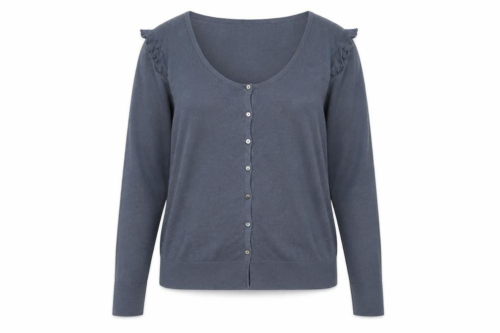Great Plains Women's Blue XL Ruffle Cardigan