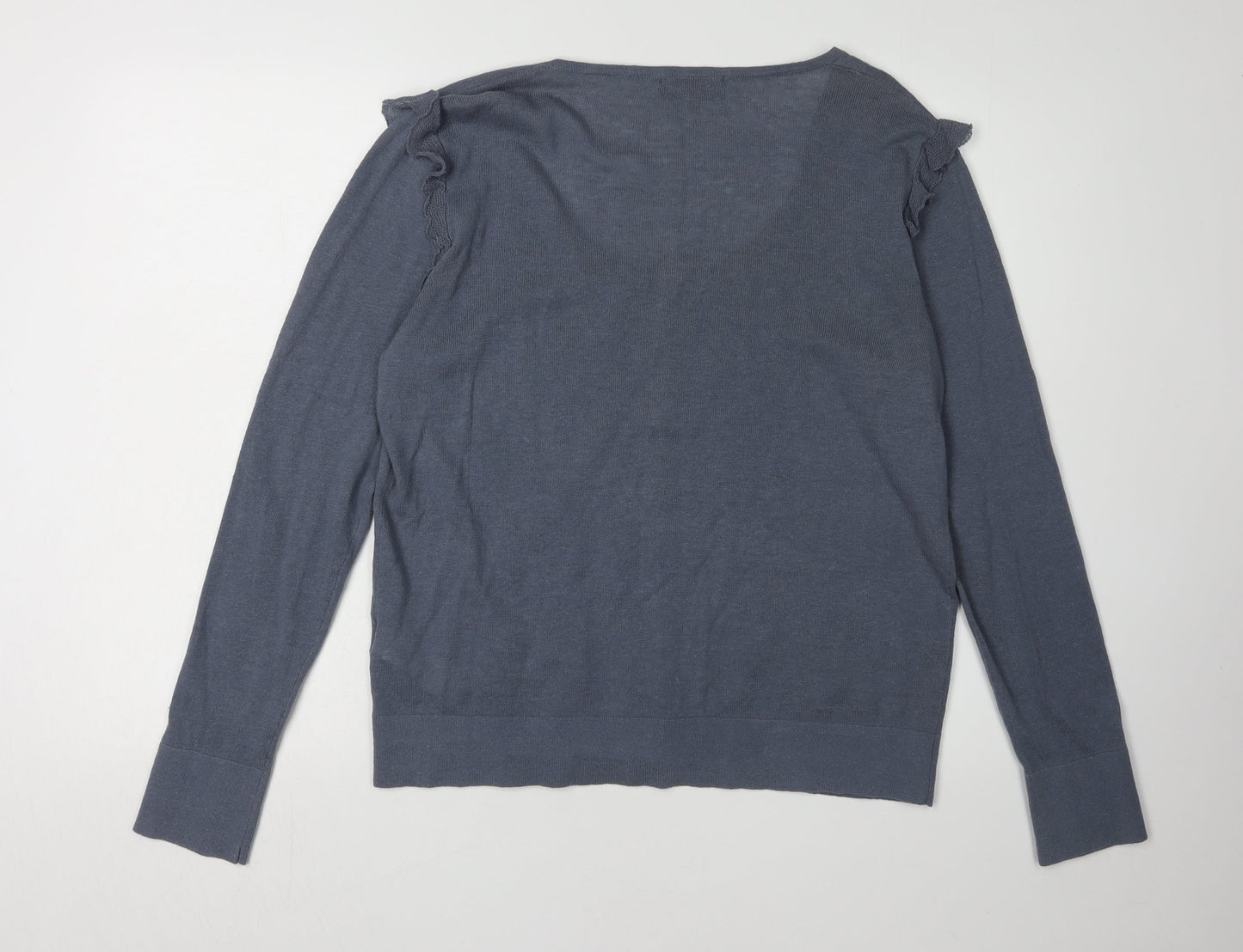 Great Plains Women's Blue XL Ruffle Cardigan