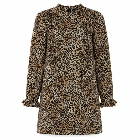 Topshop Women's Brown Animal Print Shift Dress Size 10