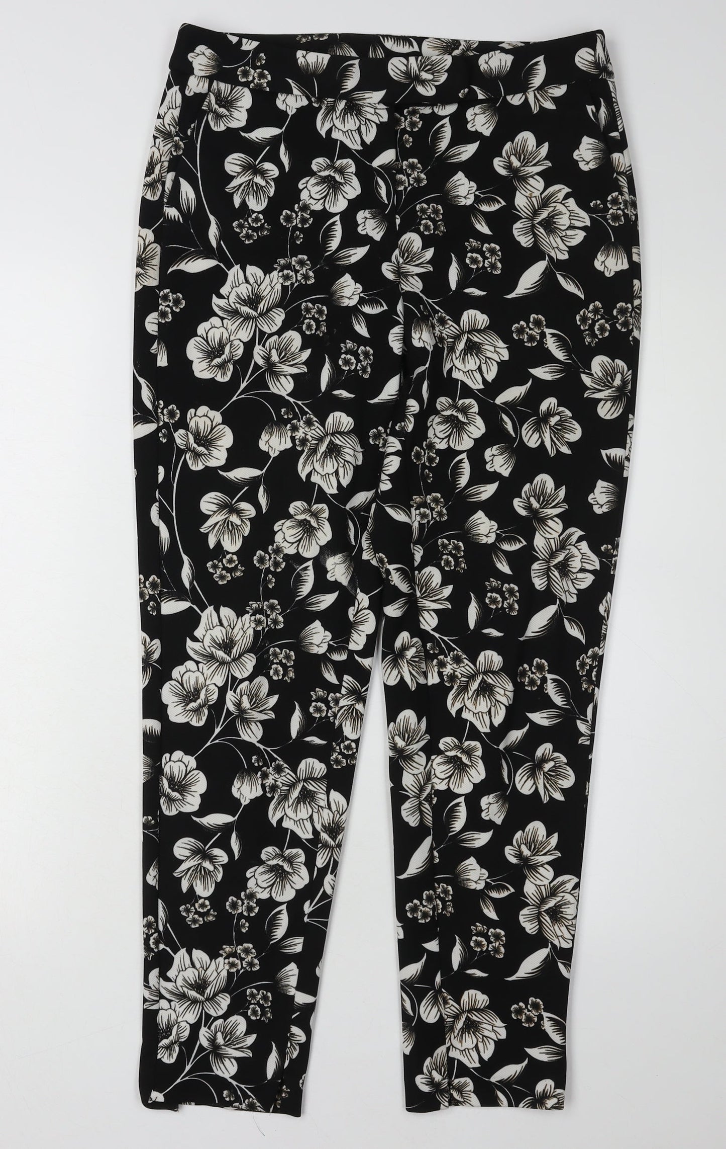 Dorothy Perkins Women's Black Floral Cropped Trousers Size 8