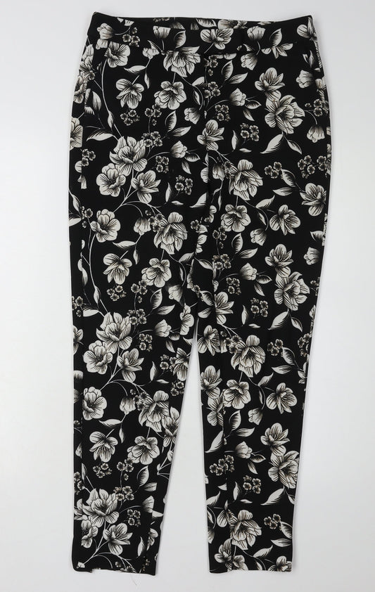 Dorothy Perkins Women's Black Floral Cropped Trousers Size 8