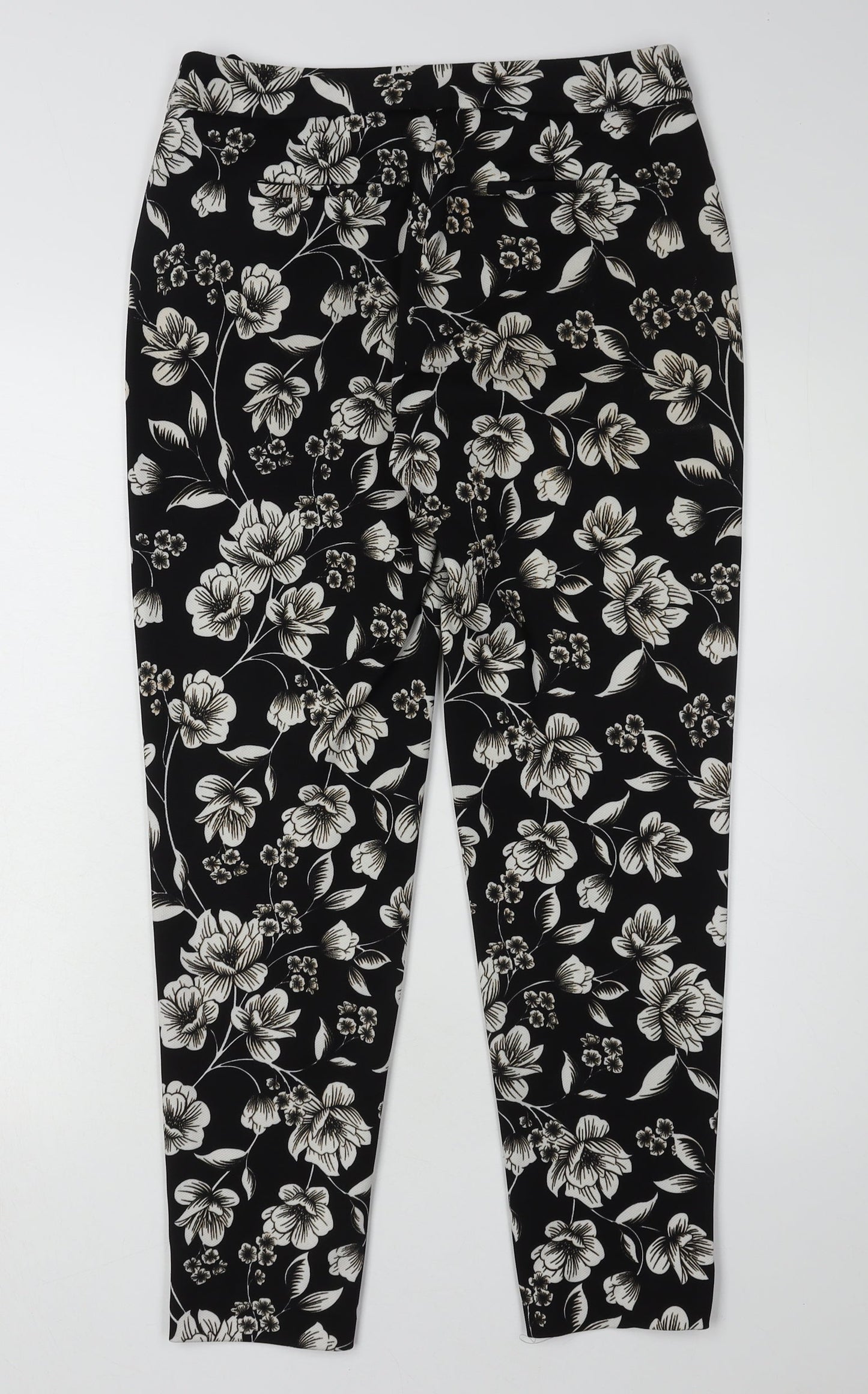 Dorothy Perkins Women's Black Floral Cropped Trousers Size 8