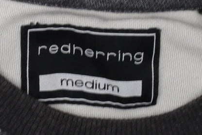 Close-up detail of Red Herring Men's Grey Medium Crew Neck Pullover Sweatshirt