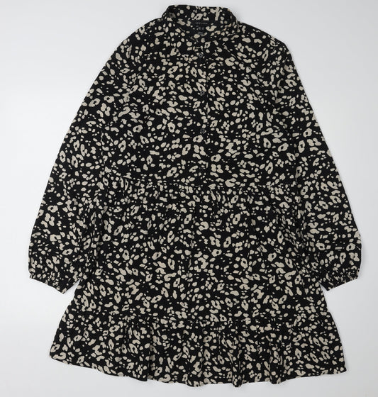 New Look Women's Black Animal Print Shirt Dress Size 14