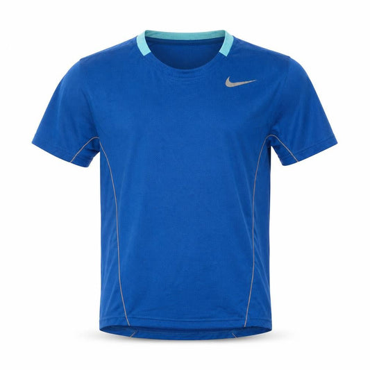 Front view of Nike boys’ blue dri-fit short sleeve t-shirt, 8-10 years
