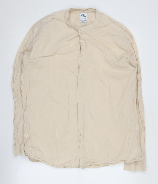 Zara Men's Beige Collared Long Sleeve Shirt XL