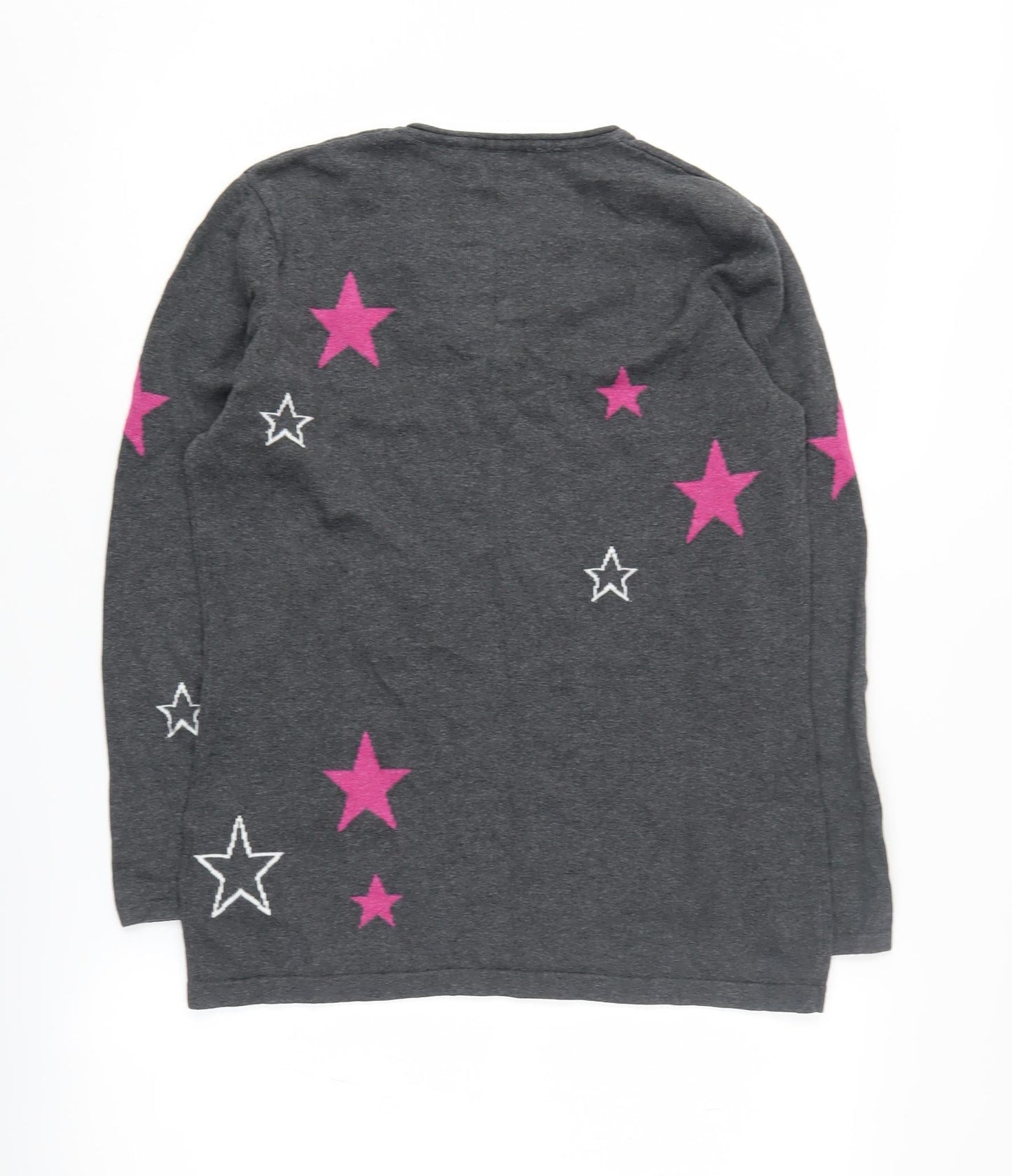 Marble Women's Grey V-Neck Star Pullover Jumper Size 12