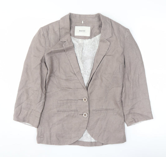 Malvin Women's Brown Linen Blazer Size 12 Single-Breasted