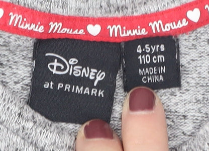 Brand and care label for Disney girls’ grey minnie mouse sequin t-shirt 4-5 years