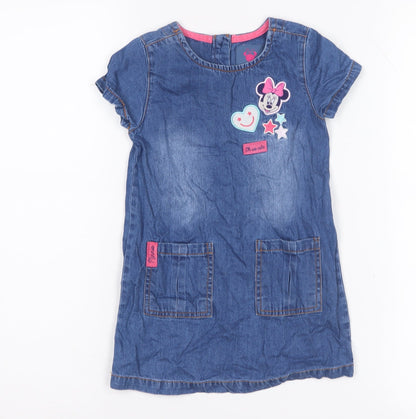 Front view of Disney girls’ blue minnie mouse shirt dress - 18-24 months