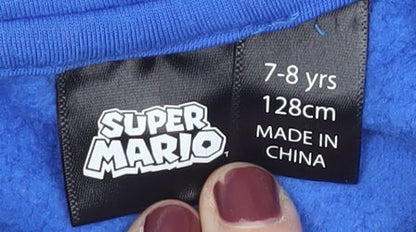 Additional view of Super Mario boys’ blue pullover hoodie 7-8 years graphic print