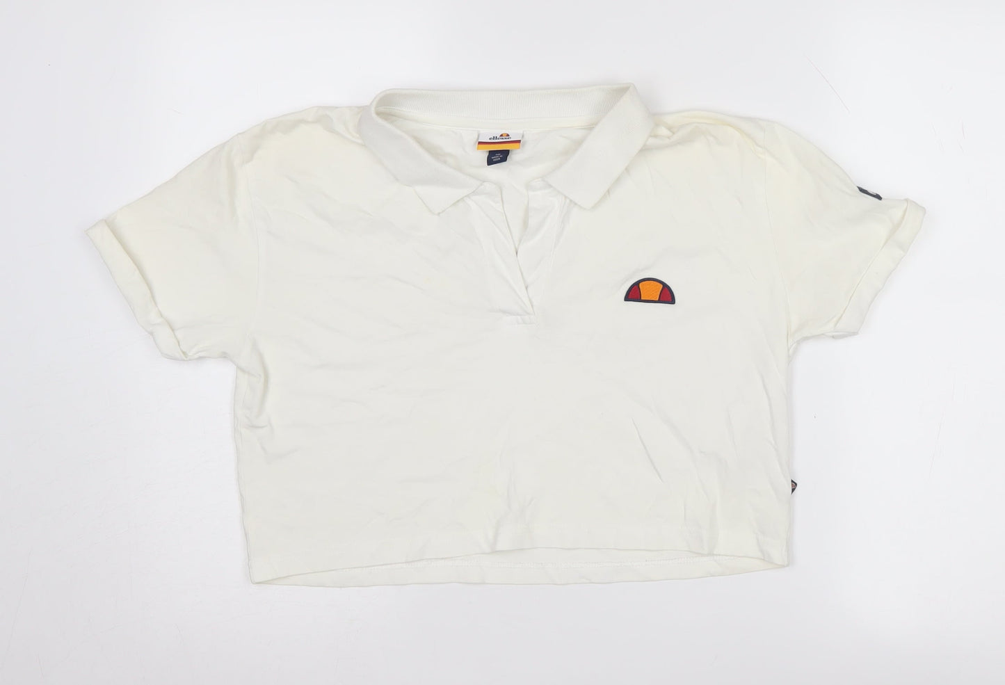 Ellesse Women's White Cropped Polo Shirt Size 10