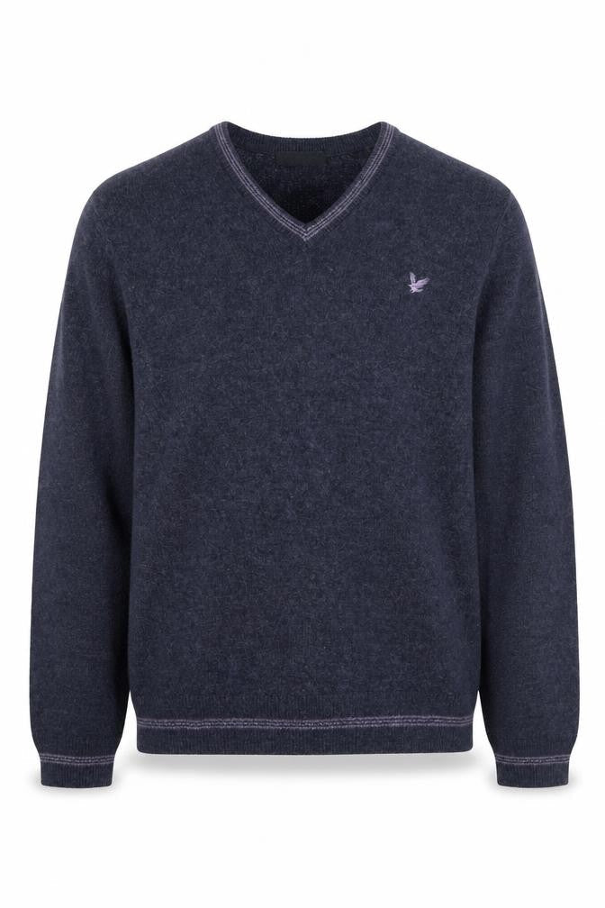 Lyle & Scott Men's Blue Wool V-Neck Jumper L
