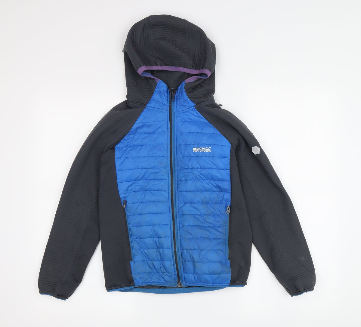 Additional front view of Regatta boys’ blue black hooded jacket 9-10 years