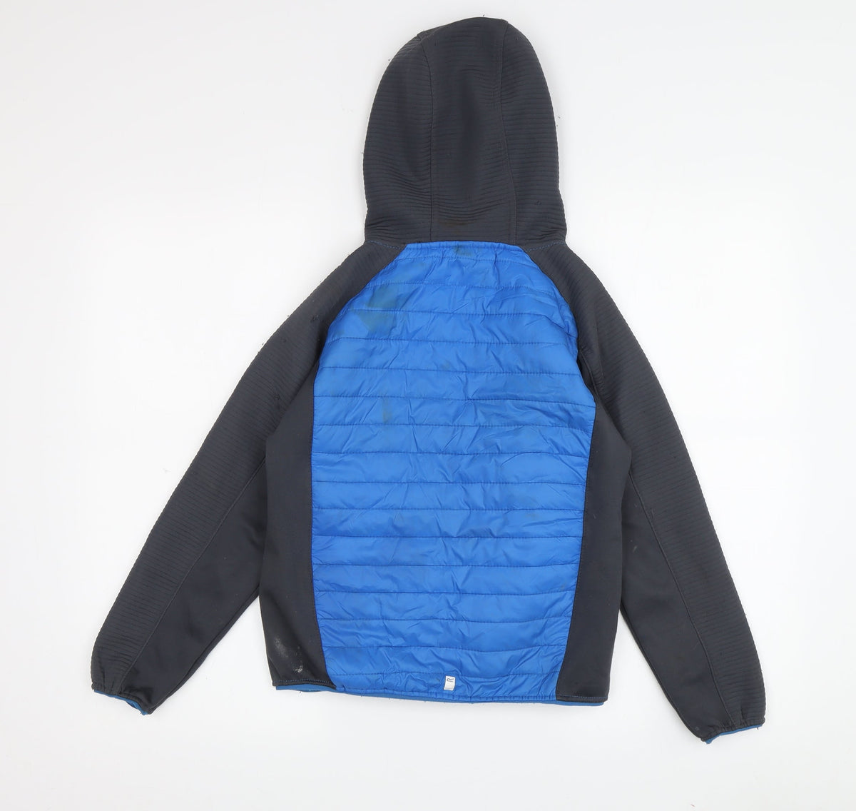 Back view of Regatta boys’ blue black hooded jacket 9-10 years