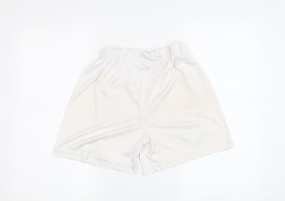 Back view of boys’ white athletic football shorts, size 164