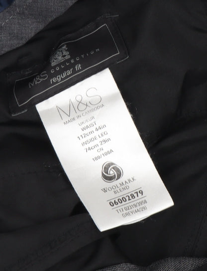 Marks & Spencer Men's Grey Regular Fit Trousers, Size 44