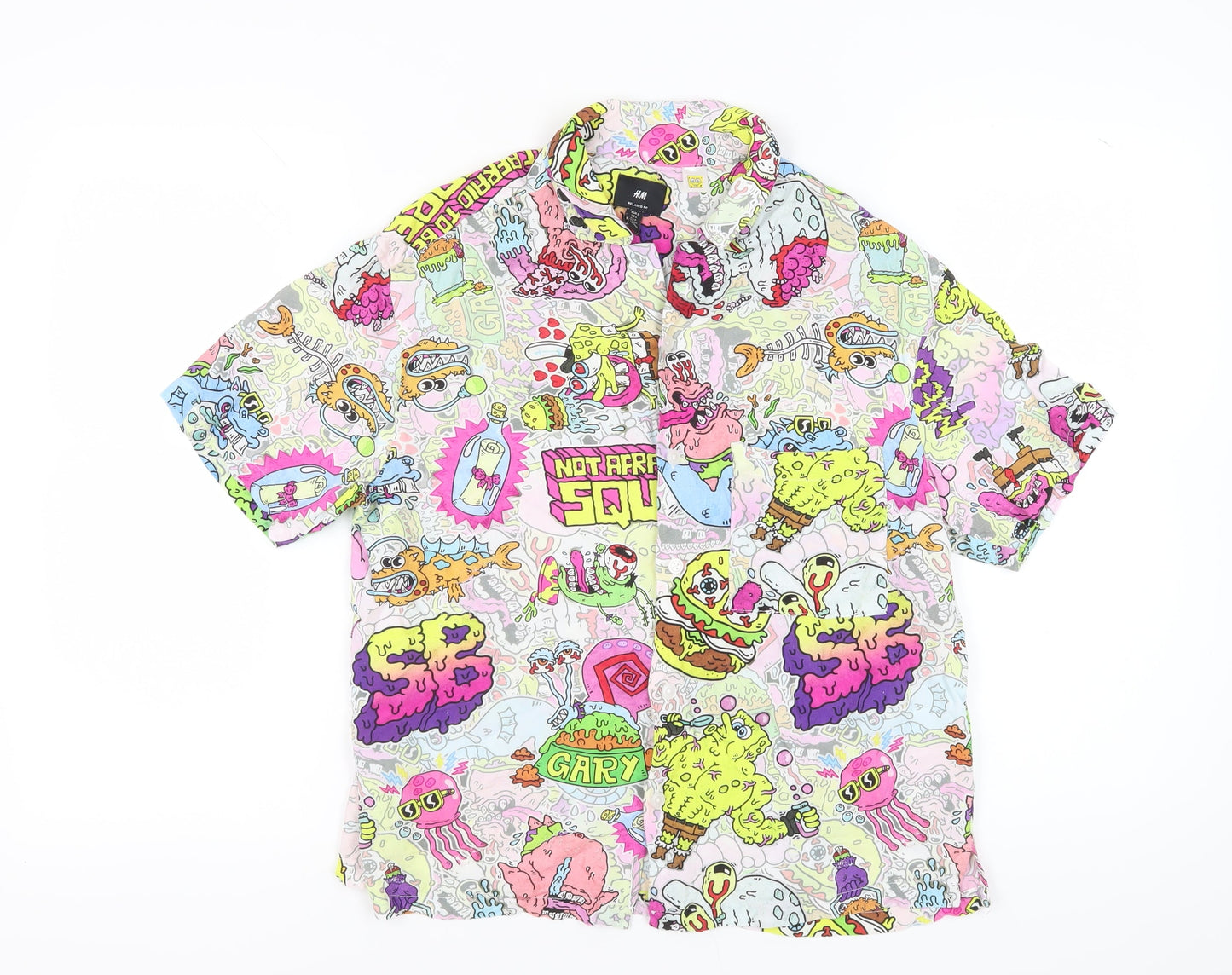 H&M Men's Multicoloured Relaxed Fit Graphic Shirt S