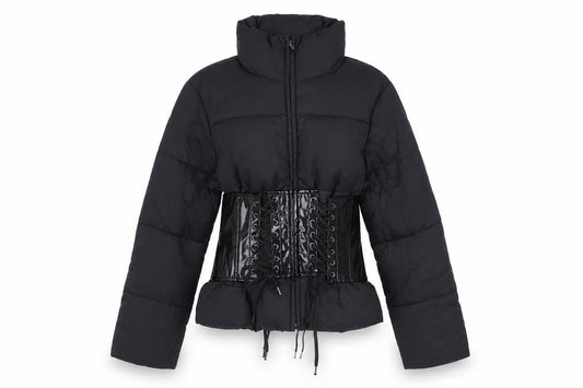 Front view of ASOS Women's Black Puffer Jacket, size 8, Winter Style