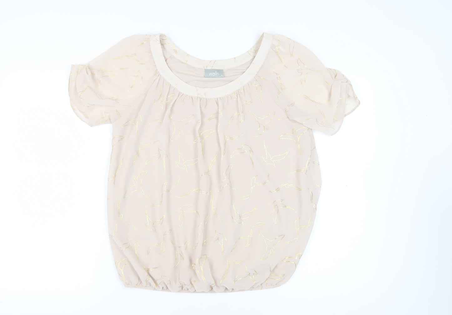Wallis Women's Beige Blouse, Size 14, Short Sleeve, Chiffon