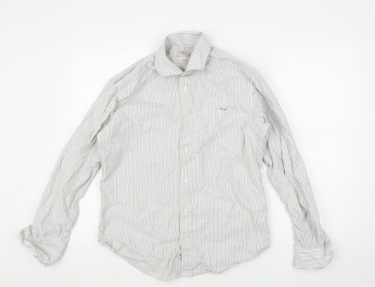 Boston Men's Slim-Fit Grey Striped Button-Up Shirt M