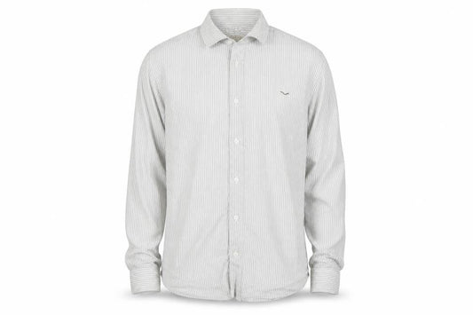 Boston Men's Slim-Fit Grey Striped Button-Up Shirt M