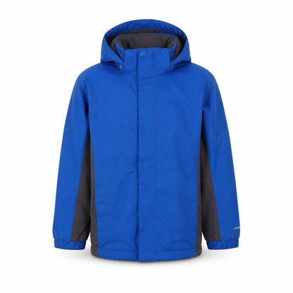 Front view of Regatta boys’ blue hooded parka jacket 5-6y durable and stylish