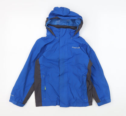 Brand and care label for Regatta boys’ blue hooded parka jacket 5-6y durable and stylish