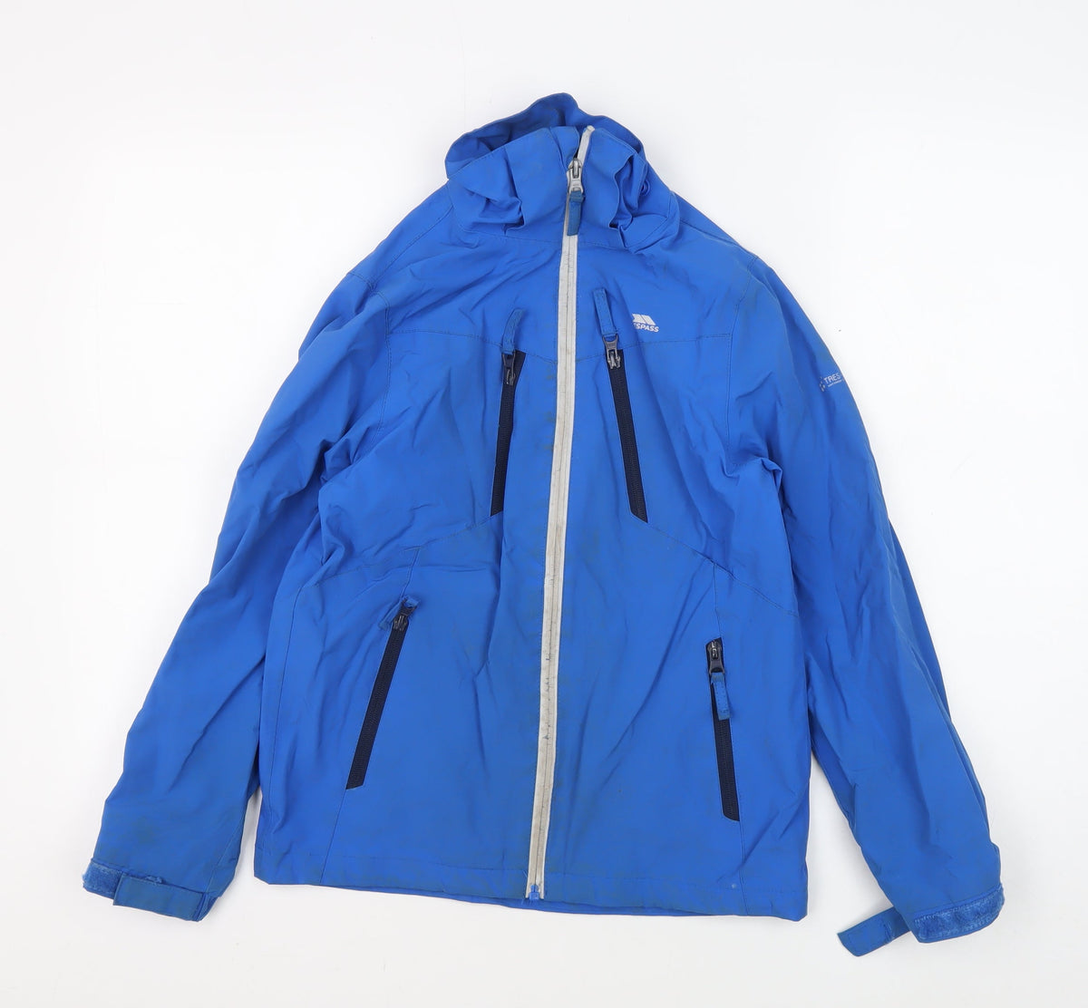 Additional front view of Trespass boys’ blue softshell jacket 9-10 years waterproof