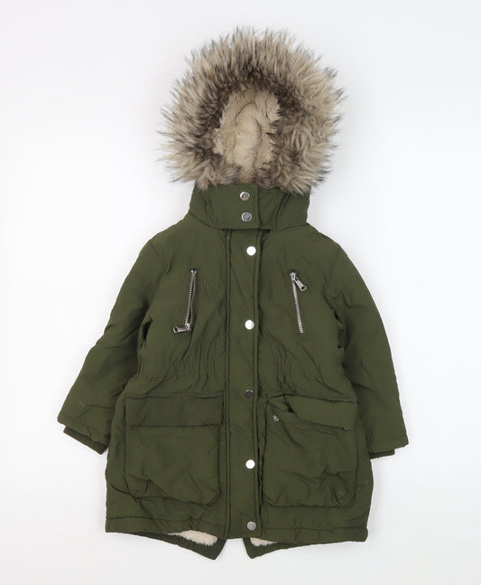Next Girls Green Hooded Parka Coat, Age 3, Casual Winter Wear