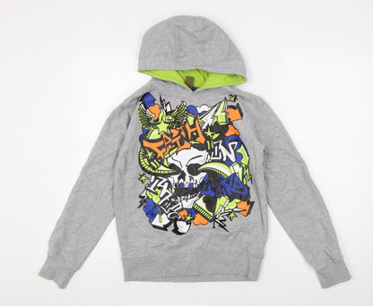 Additional front view of Urban Outlaws boys’ grey graphic print hoodie 11-12 years