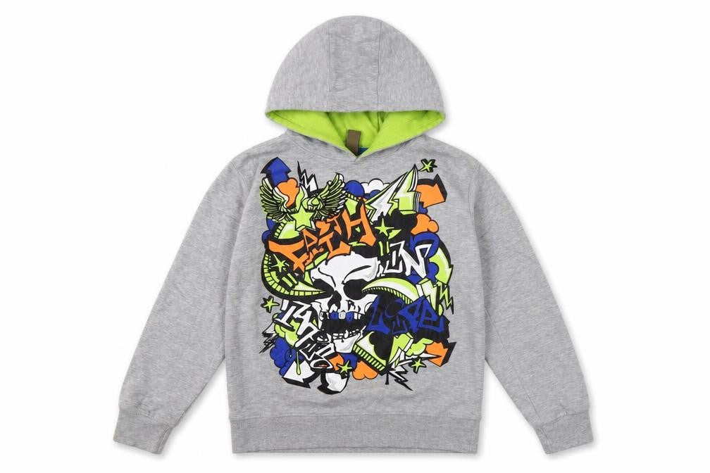 Front view of Urban Outlaws boys’ grey graphic print hoodie 11-12 years