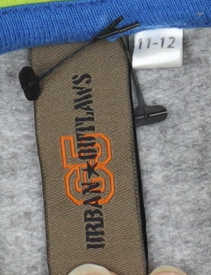 Brand and care label for Urban Outlaws boys’ grey graphic print hoodie 11-12 years