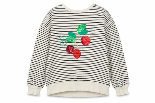 Front view of Next girls’ striped cherry sweatshirt, multicoloured, 10y
