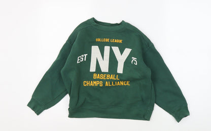 Additional front view of Zara boys’ green crew neck pullover sweatshirt, size 6-7