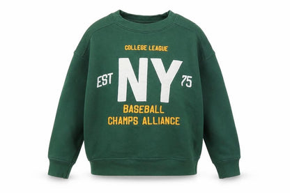 Front view of Zara boys’ green crew neck pullover sweatshirt, size 6-7