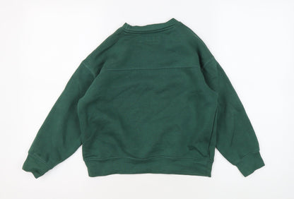 Back view of Zara boys’ green crew neck pullover sweatshirt, size 6-7